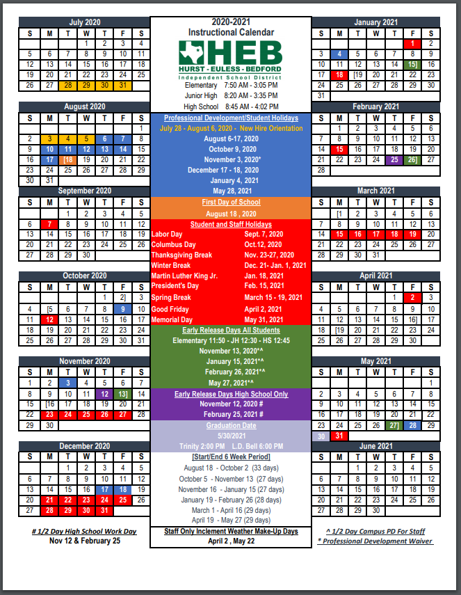 Heb Calendar 2022 Heb Isd On Twitter: "The Heb Isd 2020-2021 Official School Calendar Is Now  Available On Our Calendar Webpage: Https://T.co/Shdzb1Aqs3 This Calendar  Has Dates Relevant To The School Year For Students. The First