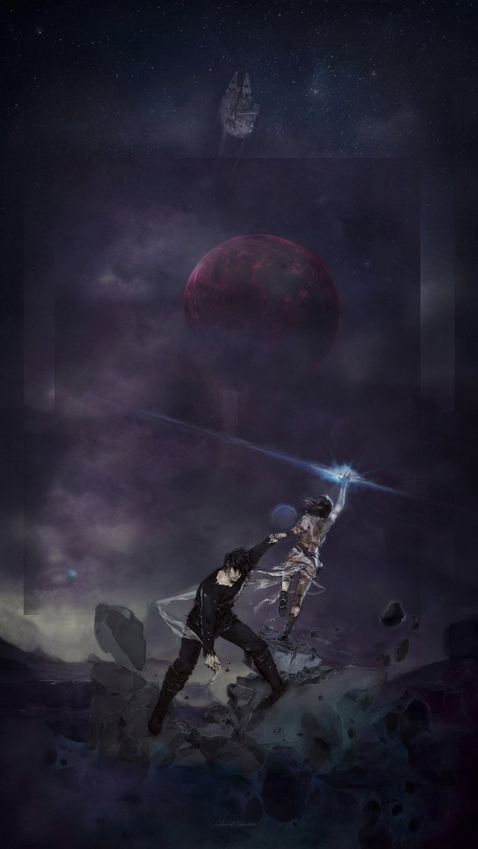 winter_of_her's tweet photo. r i s e [ between worlds ] ..'i am the master of my fate: i am the captain of my soul' - invictus, w. e. henley 

first painting for 2020 the myth of orpheus + eurydice = star wars. i put a lot of emotional blood sweat and tears into this one #StarWars #BenSolo #reylo #ReyandKylo https://t.co/SFzi3T6foZ