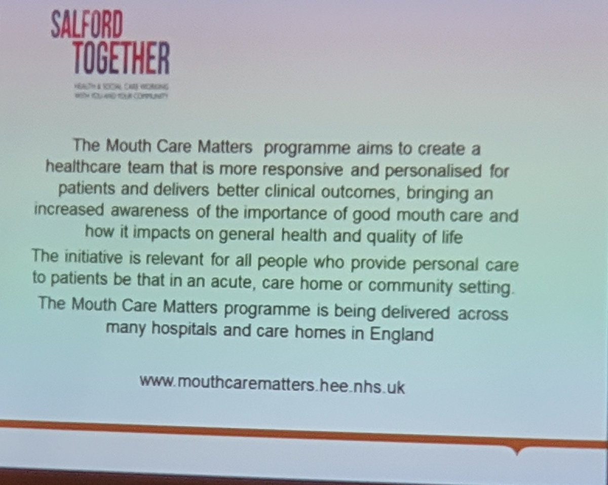 JeffNiel3's tweet photo. Bev Wasp is launching our Mouth Care Matters programme to improve oral care of residents in care homes
#SCHEP #SaferCareHomes @SaferSalford https://t.co/0M4eeHUogt
