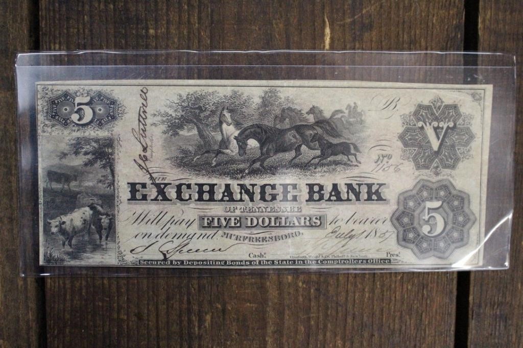 atc_auction's tweet photo. RARE 1857 Exchange Bank of Tenn. $5 Note. Bid NOW at https://t.co/Qy3ddfEMvV
⁣License No AU-C003033 &amp; AU004196⁣

#coin #currency #coincollecting #vintage #coincollector #coins https://t.co/TkztjfAPXa