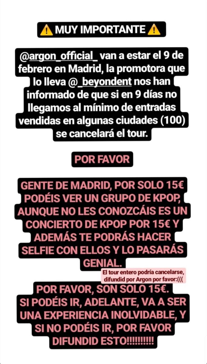 tyrendipity's tweet photo. POR FAVOR AYUDAR.
Concierto en Madrid de kpop por 15€.

SI NO PODÉIS IR, AYUDAR A DIFUNDIR 🙏🏻🙏🏻

@ARGON_twt @argon_esp https://t.co/o3VbitUDNd
