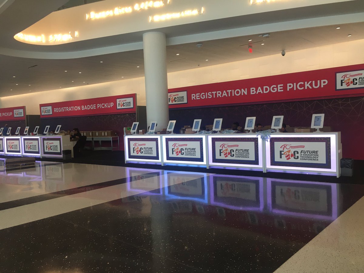 JenWomble's tweet image. Good morning #FETC! 
Registration is open and ready to check in! 
This morning there is lots to do:
#ETCoaches Summit
#LibraryMediaSpecialist Summit
#Fieldtrips to 5 @MDCPS schools
#Hackathon
#MobileMegaShare
#ComputerScienceFirehouse 
#Workshops 
Join us for great #edtech #PD !