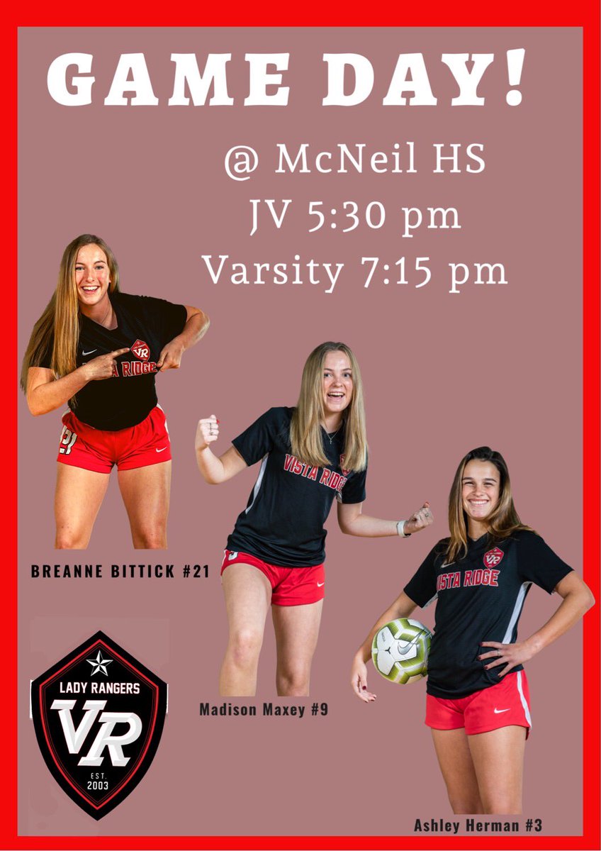 It’s Game Day! Our District opener is tonight at McNeil HS! Can’t wait to see everyone out there! #VRTWD