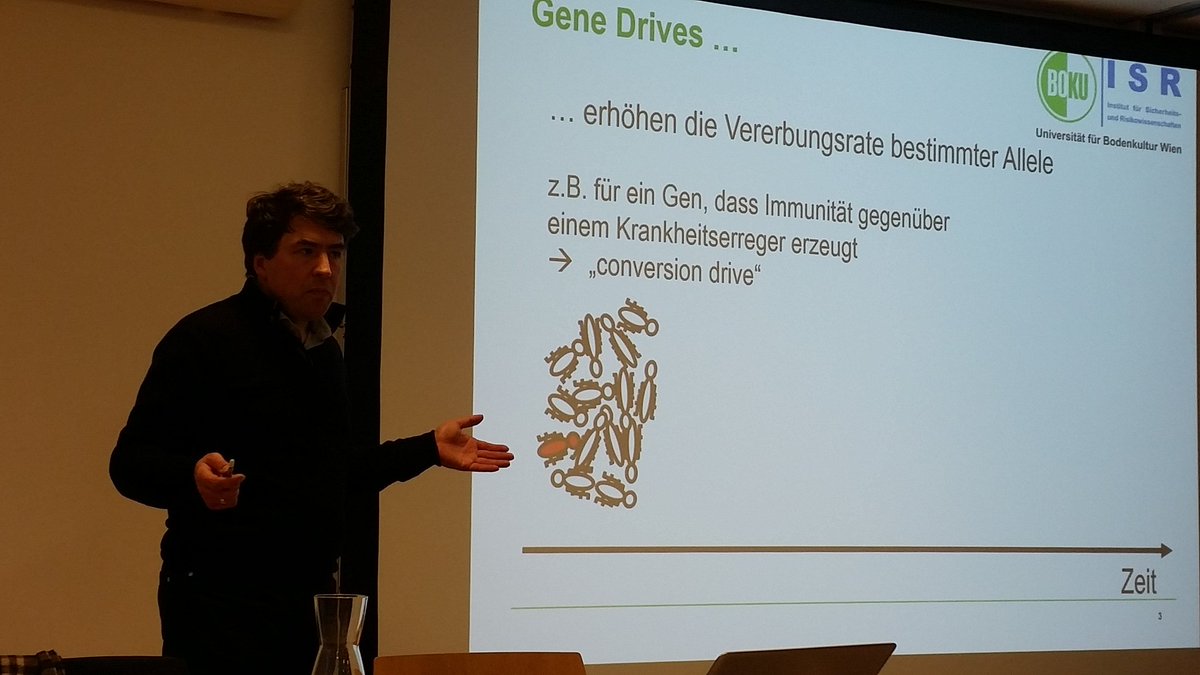 Technikfolgen's tweet photo. Dr. Bernd Gieße vom ISR der @BOKUvienna im #ITAwien-Seminar: "Mit #GeneDrives wird die #Gentechnik selbständig." https://t.co/boaGOGLLlN