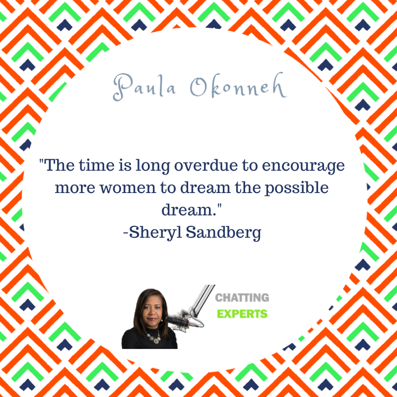 ChatnWithTheExp's tweet photo. We need to "encourage more women to dream the possible dream."
#ChattingWithTheExperts, #womenintech, #SherylSandberg https://t.co/ClG0KVR35z