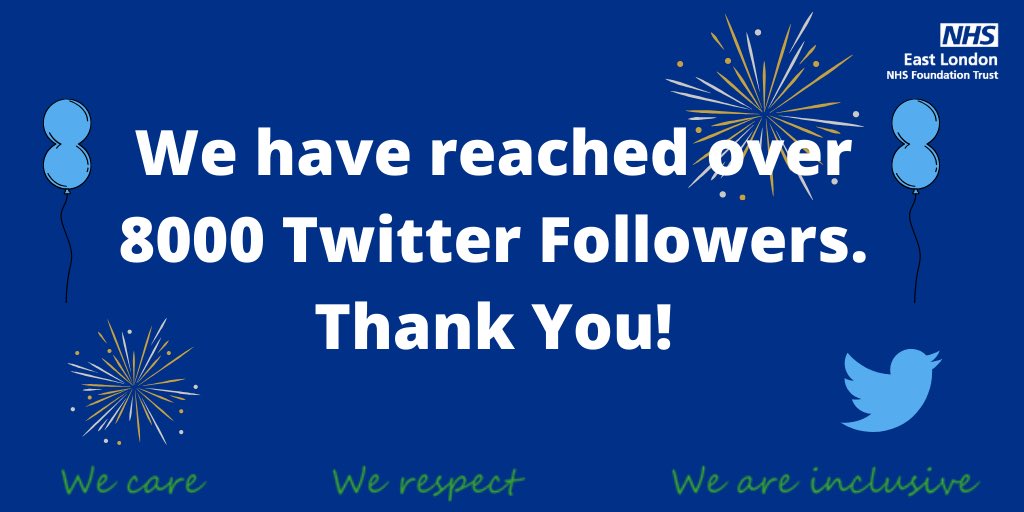 NHS_ELFT's tweet image. Wow, we have over 8000 followers🎉Thank you all and congrats to 
@NSFT_Governors for being our 8000th follower 😊