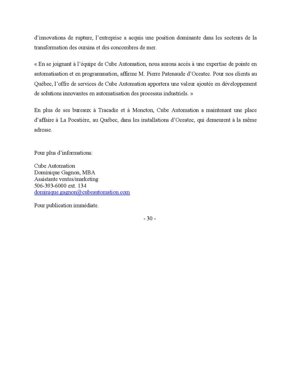 COMMUNIQUÉ DE PRESSE: Cube Automation fait l'acquisition d'<a href="/oceatec/">Cube Quebec / Oceatec</a> !