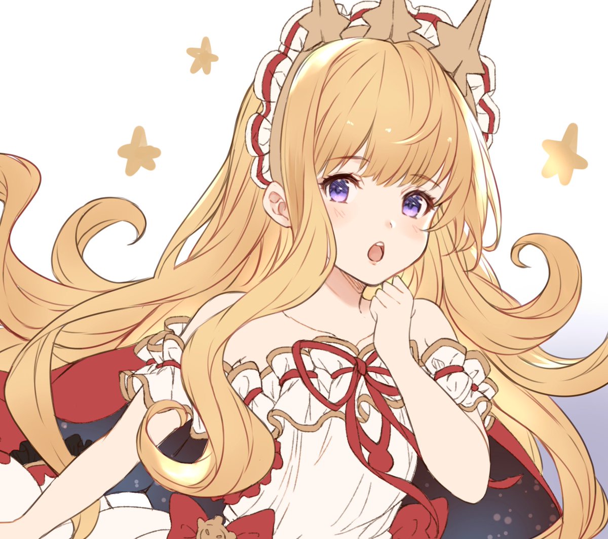 cagliostro (granblue fantasy) 1girl long hair blonde hair solo purple eyes open mouth dress  illustration images