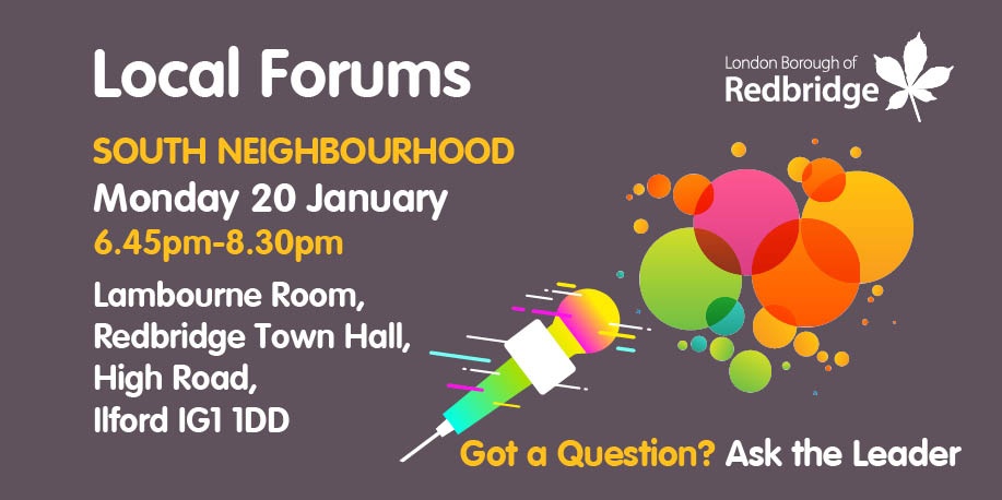 RedbridgeLive's tweet image. One for your diary!  ⏰ Our South Neighbourhood Local Forum is taking place on  Monday Jan 20, and we&apos;d love to see you there.  For more details go to socsi.in/5Aerr #localforum #redbridge
