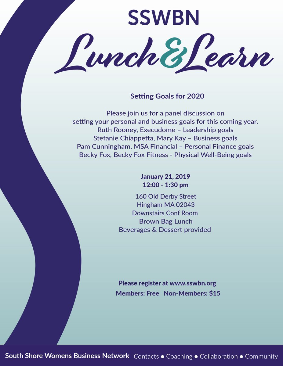 TheSSWBN's tweet photo. Great Events Coming Up Include:

Lunch &amp; Learn: Setting Goals for 2020
Ruth's Ruby Ribbon Trunk Show 
Morning Mixer:Safety First!
Lunch Focus Group

Check out all the details and save your spot - our first event sold out! https://t.co/3USrBG3VsB https://t.co/TrnYgx0wi8