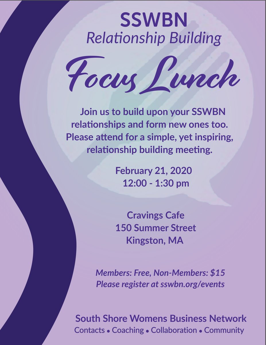 TheSSWBN's tweet photo. Great Events Coming Up Include:

Lunch &amp; Learn: Setting Goals for 2020
Ruth's Ruby Ribbon Trunk Show 
Morning Mixer:Safety First!
Lunch Focus Group

Check out all the details and save your spot - our first event sold out! https://t.co/3USrBG3VsB https://t.co/TrnYgx0wi8