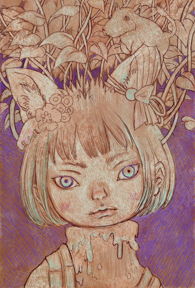 Kurumi 個展に向け製作中 透明と不透明をレイヤーかけていく描き方をするし その描き方が無理感ないから インク 水彩系は向かないと思う 古典技法の油彩にシフトしようと思うので その油彩シュミレーションデジタル絵の途中 他にメインに描く油彩絵がある