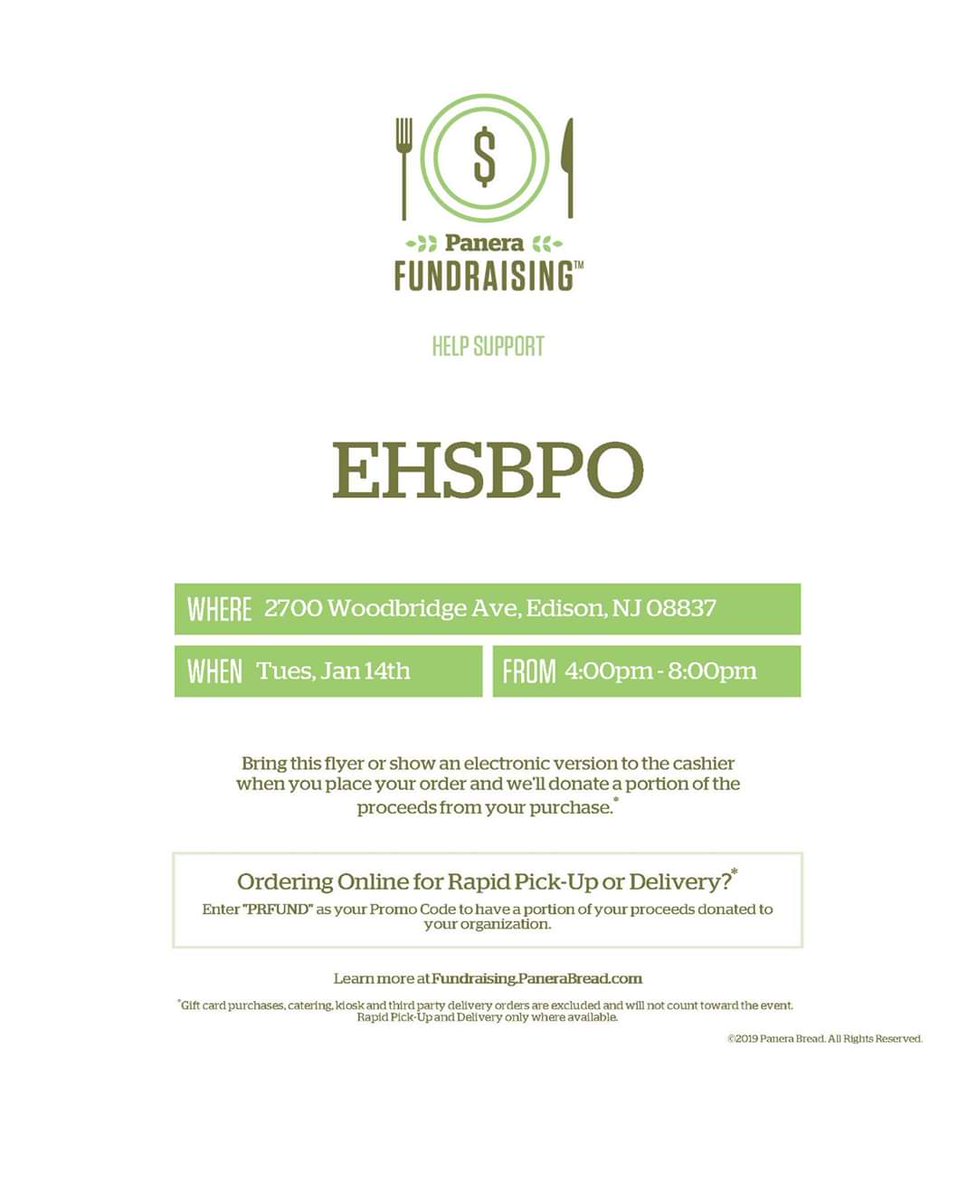 Don't want to cook tonight?  Come support the <a href="/Edison_HS/">Edison High, NJ</a>  Band program and eat at Panera! Show this form or print it out.