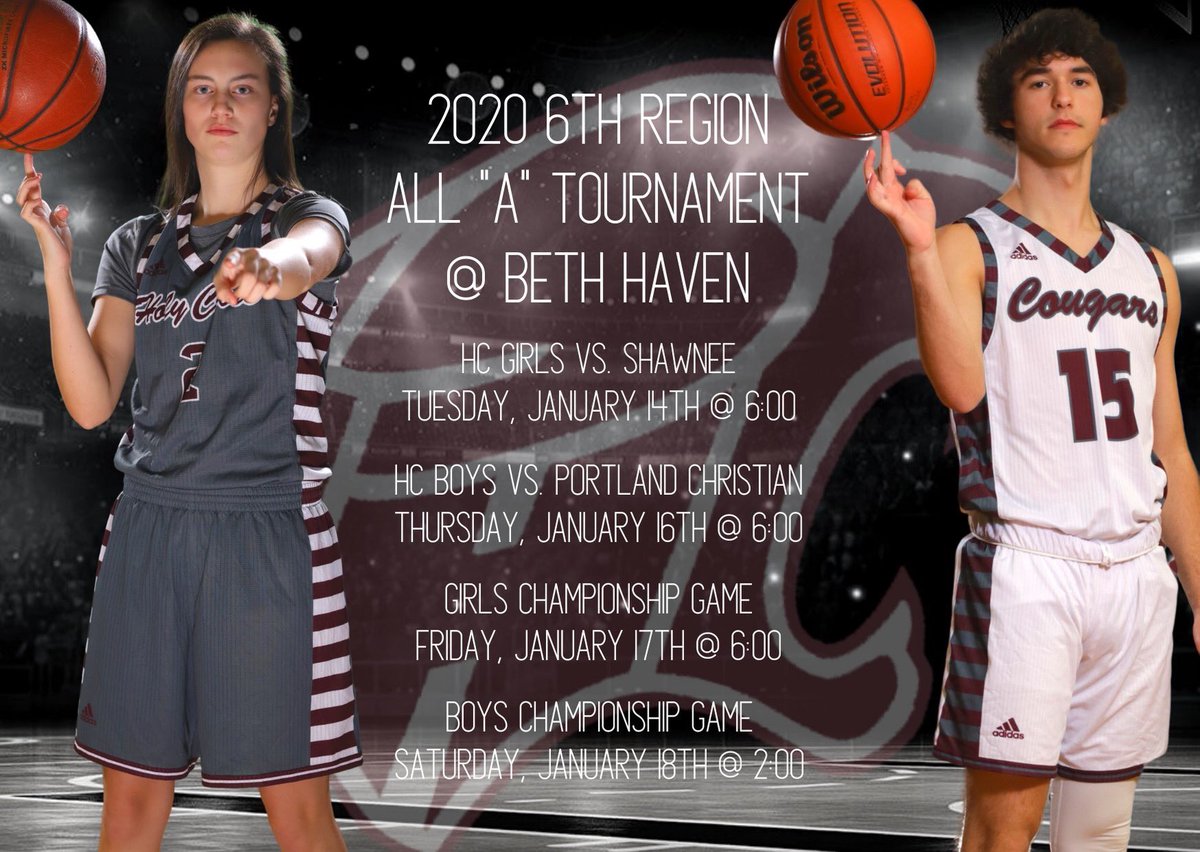 HCHSCougars's tweet photo. Attention Cougar Fans! It's All "A" Region week for our basketball teams! Our girls will kick off their road to Eastern Kentucky University TONIGHT at 6:00 at Beth Haven vs. Shawnee &amp; you can catch the boys in action on Thursday at 6:00 at Beth Haven against Portland Christian! https://t.co/POVQCKxJMY