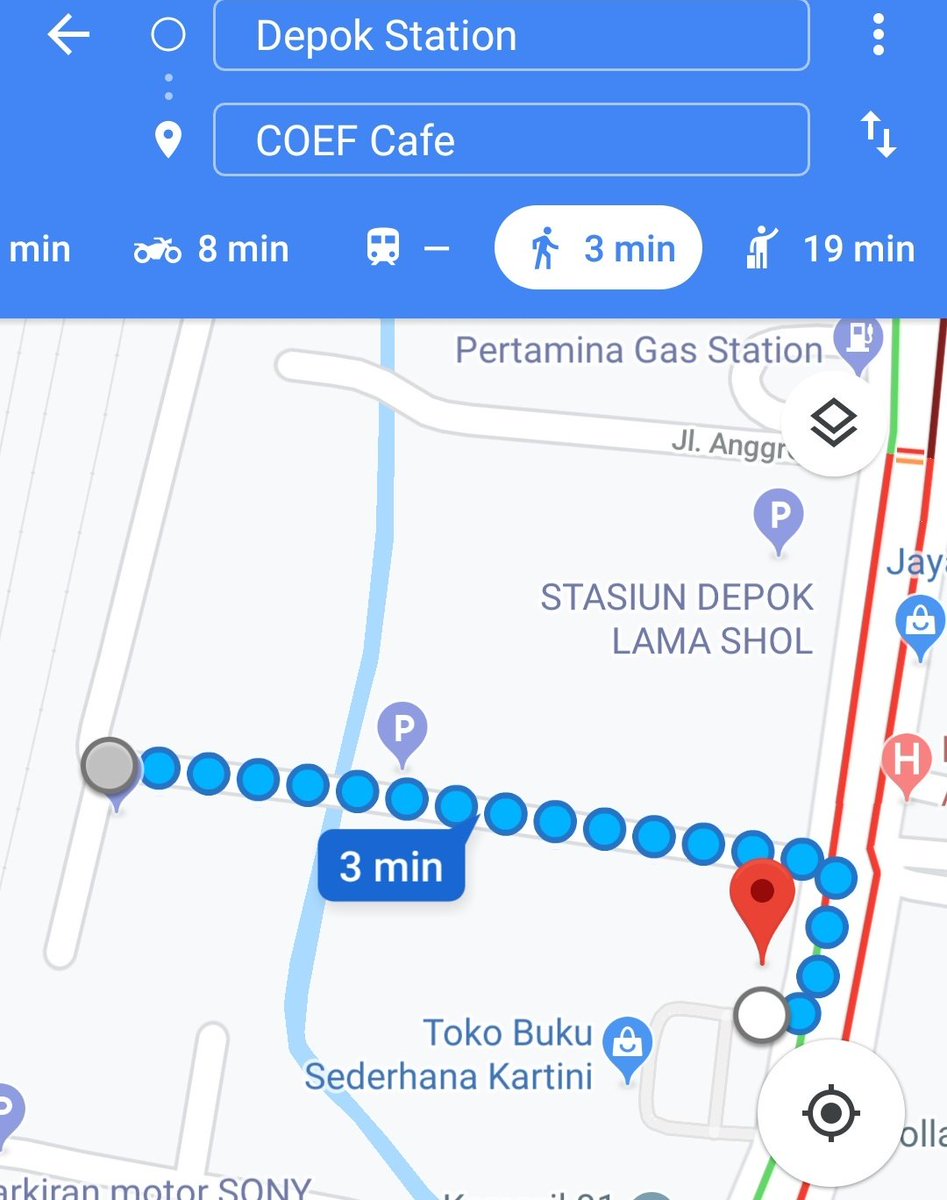 ByDeepCarnation's tweet image. Coef Cafe 
(1) Rute
Keluar dari Stasiun Depok, jalan lurus hingga jalan raya lalu belok kanan. (Jarak 230 Meter)