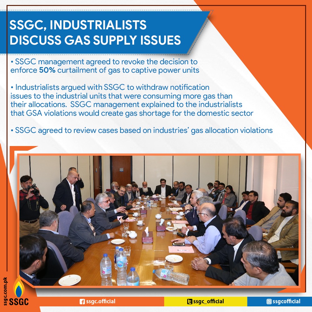 SSGC_Official's tweet photo. SSGC, Industrialists discuss gas supply issues

SSGC management also agreed to revoke the decision to enforce 50% curtailment of gas to captive power units.

#SSGC #CNGNews #CNGUpdate https://t.co/E2qwS5GfBc