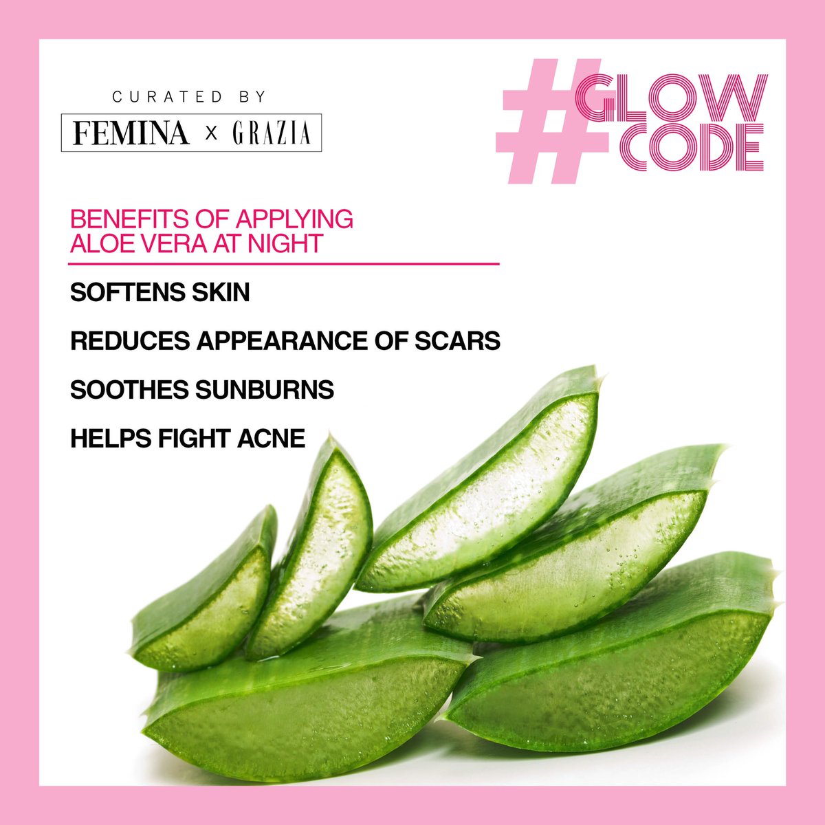 GraziaIndia's tweet image. Aloe Vera is one miracle plant that offers a host of benefits to our skin when applied at night. With an Aloe Sleep Pack, you can reap all the benefits of your beauty sleep. Get #GlowCode today! 

#BeautyBox #BeautyEssentials #Femina #Grazia #FeminaXGrazia