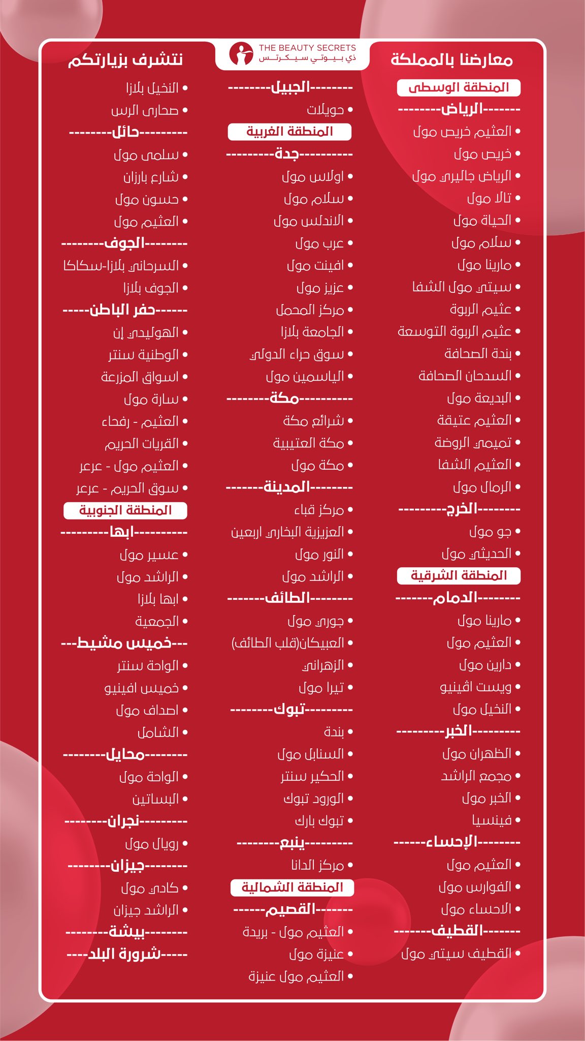 فروع ذي بيوتي سيكرتس الرياض