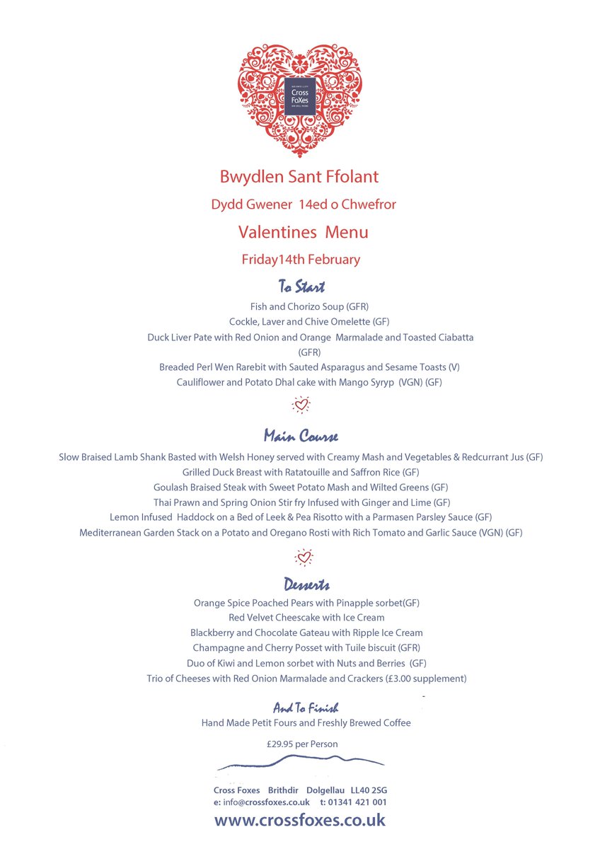 CrossFoXes2's tweet photo. It will soon be #ValentinesDay . Our menu has something that is sure to impress your loved one. Table bookings now being taken. #love #sweetheart #datenight https://t.co/Orjlu9znRM