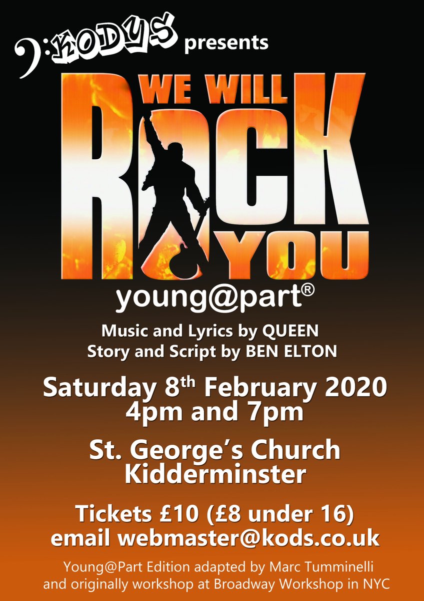 Tickets are now on sale for our youth groups production of #WeWillRockYou
Saturday 8th February at St George's Church #Kidderminster
Only 2 shows so get those tickets quick!