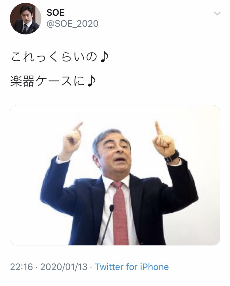 これっくらいの 楽器ケースに カルロスカルロスちょっと詰めて ゴーン逃亡劇を替え歌で再現 オチが天才的すぎた Togetter