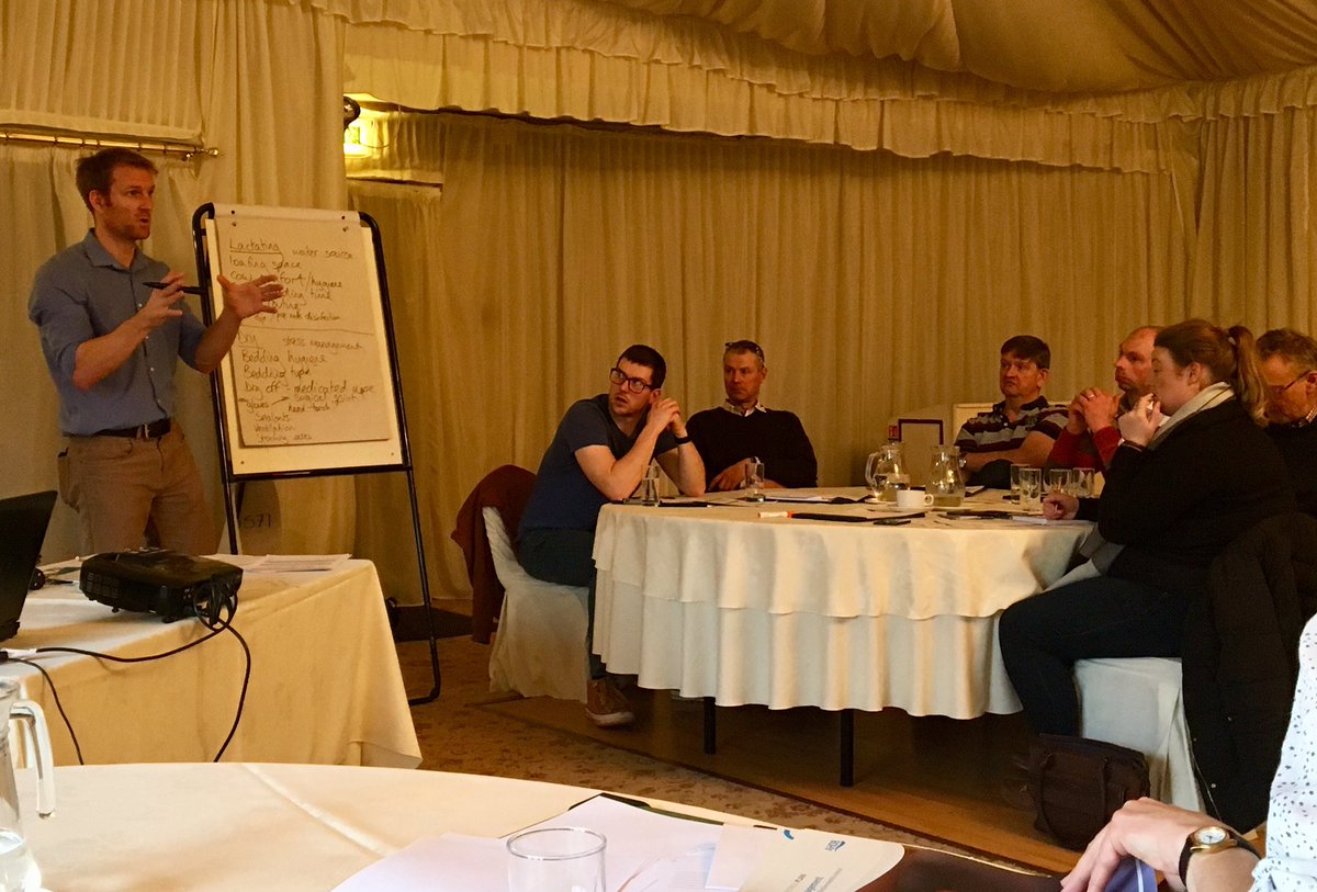 AHDB_Dairy's tweet photo. Collecting ideas from the room about ways to tackle mastitis infections during lactation (loafing space, parlour routine, tear dip) and dry period (bedding, drying off, ventilation) #QuarterPro https://t.co/qTS7qoJTTJ