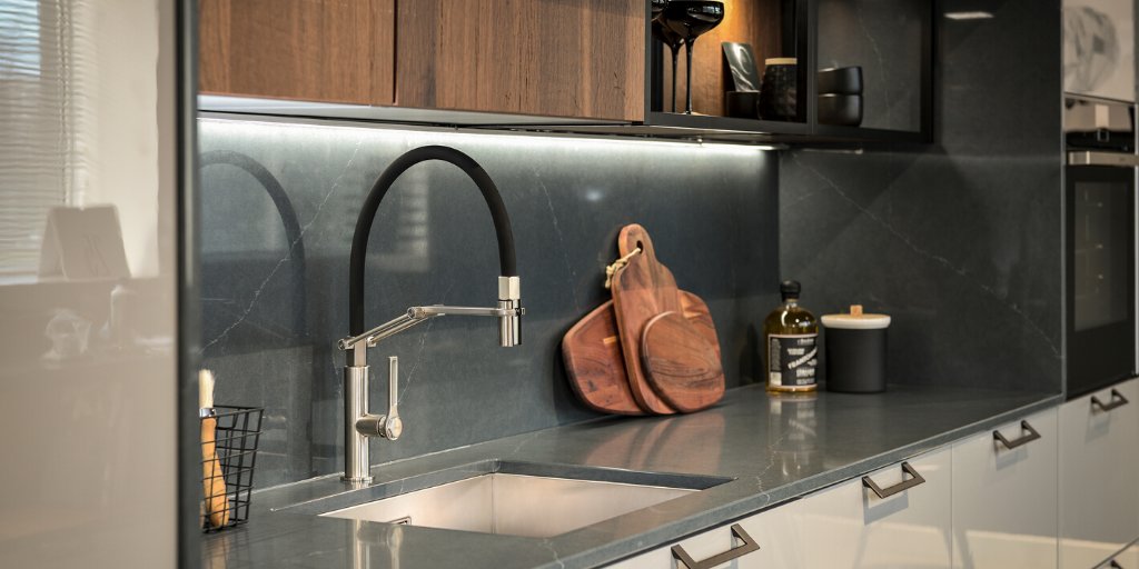 abodehome's tweet photo. Make a design statement with our Hex range. This industrial styled collection was launched last year and includes single lever, dual lever, pull out and professional models all available in three finishes, matt black, brushed brass and brushed nickel. #highlightsof2019 💫 https://t.co/cEYDN9YRp6