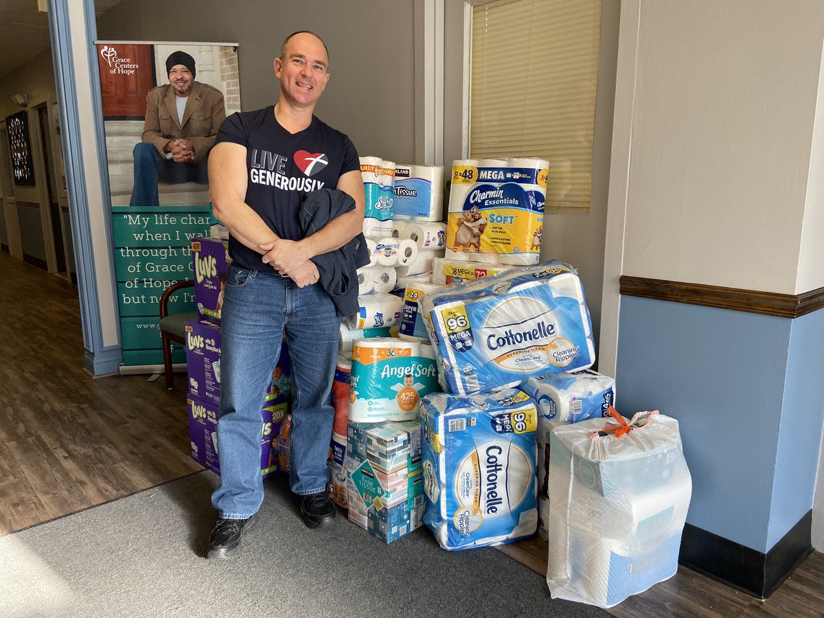 Last week Pastor Tom from Grace Lutheran came to drop off the congregation’s “White Out Collection” of toilet paper 😁 

Thank you Grace Lutheran for your donations 💙