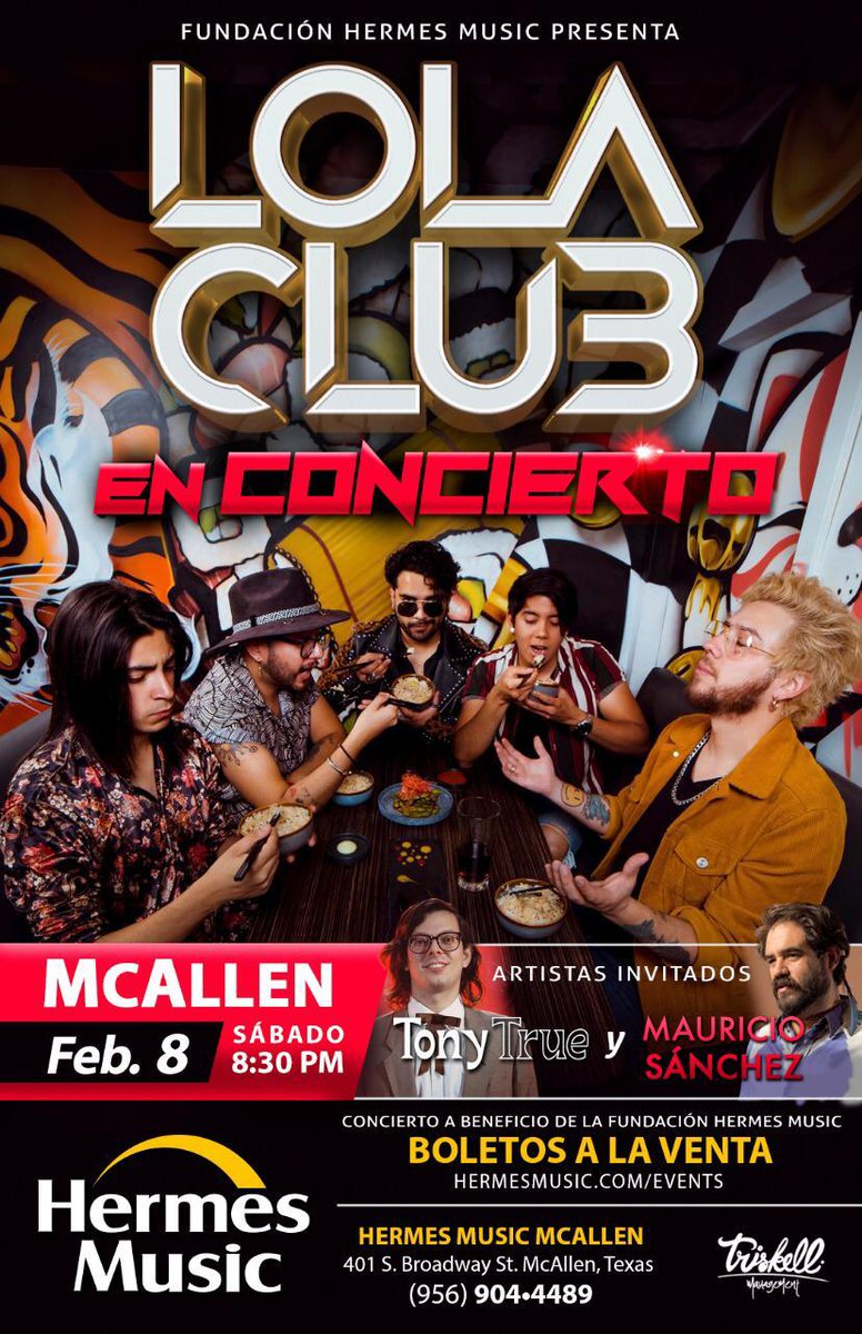 F_HermesMusic's tweet photo. ¿Ya tienen sus boletos para este gran show de @LolaClubMx en McAllen? A beneficio de nuestra Fundación, no se pierdan a una de las bandas mexicanas más exitosas de los últimos tiempos.
#FundaciónHermesMusic #LolaClub #McAllen https://t.co/sNqK4aYgbp