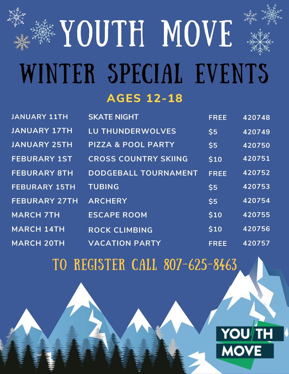 YouthMove2's tweet photo. Youth Move has tons of fun activities planned this winter!! ❄️ #youthmove #winter https://t.co/Ey5wgl9jXe