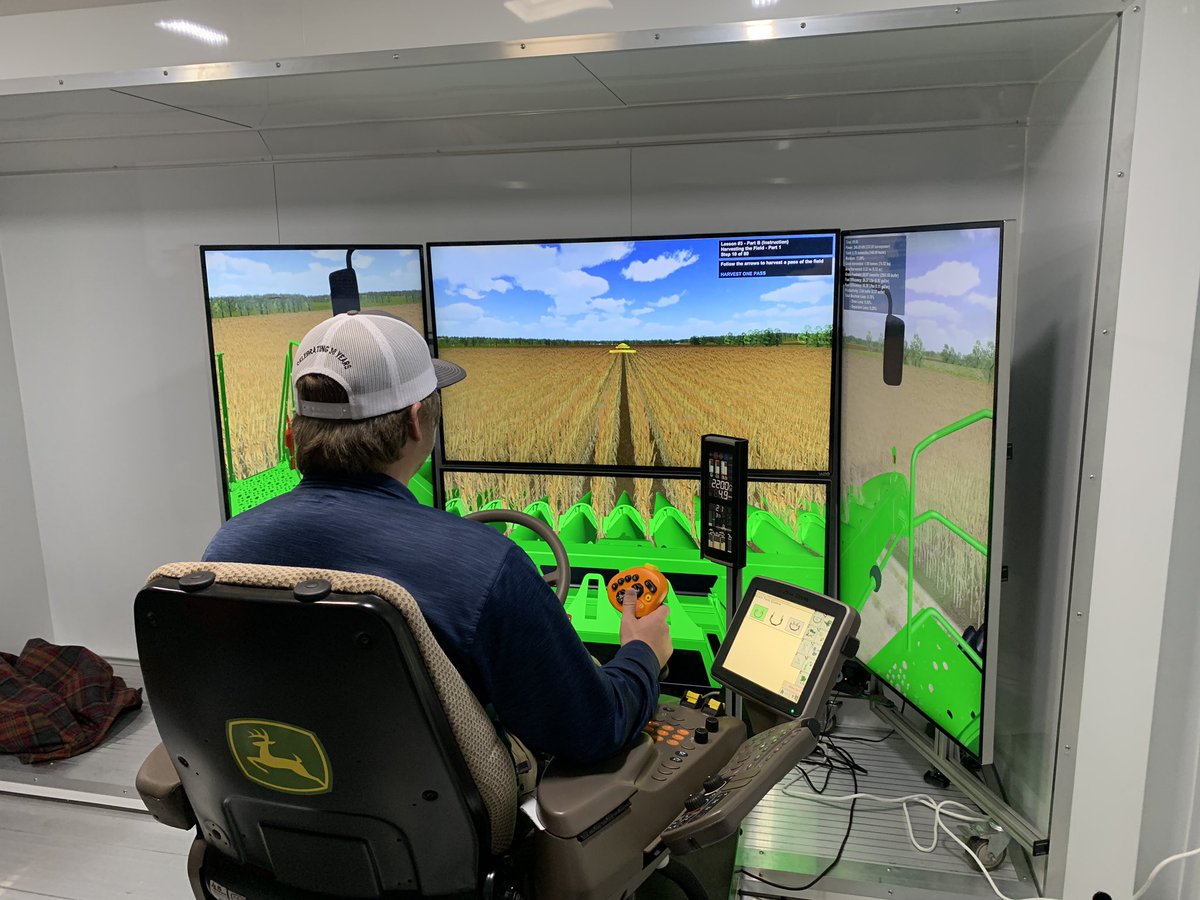 ArFB's tweet photo. Matt Jackson, Sr. Edu Cord, took the #ArFB AgTech Training Lab to @ArkansasTech to demo with the Jr. Ag Ed students on the benefits and capabilities of the simulators. The trailer hits the road full time in August visiting schools across the state.
#ArkAg #ArkEd #AgEd https://t.co/wpCR18ADeY
