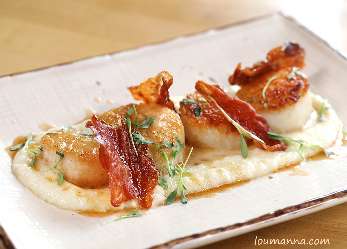 "Tasty Tuesday" is a perfect time for Scallops with Celery Root Puree, Crispy Speck and Micro Cilantro!
Wouldn't you agree? 
I photographed this dish at The Depot in Reno, NV for Bliss Life Magazine on pages 52-53. It was truly blissful!!! @rgjtaste <a href="/YelpReno/">Yelp Reno</a>  <a href="/BlissLIfeMag/">Bliss LIFE Magazine</a>