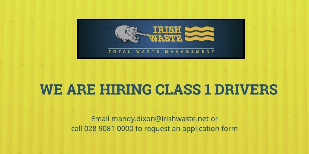 IrishWaste's tweet photo. We are hiring #Class1Drivers   
#recruitment #irishwaste #drivers #class1 #HGV https://t.co/WbET4XxJek
