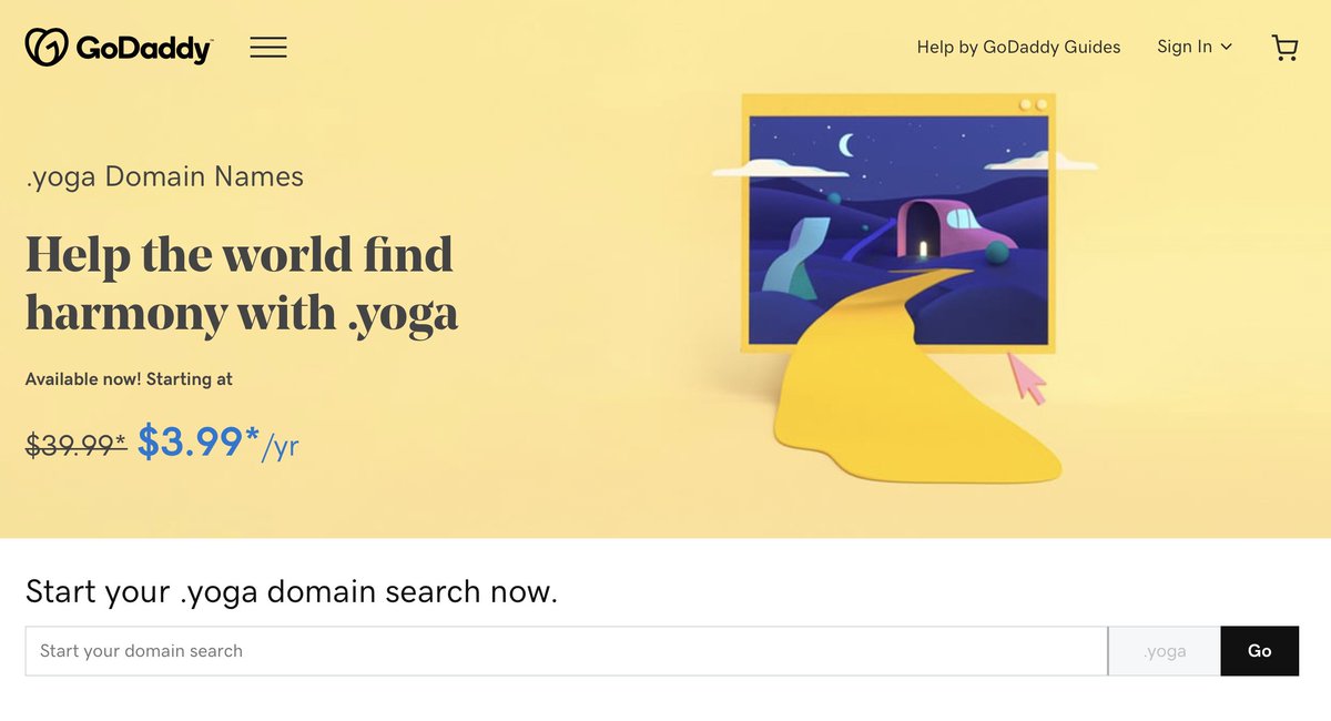 Follow through on your New Year's resolution!  Get a .yoga domain name at godaddy.yoga for $3.99 - a 90% discount and help the world find harmony with .yoga.