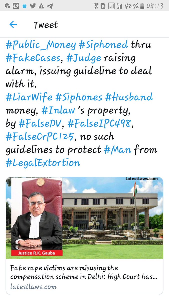 mithun_kherde's tweet photo. @unwomenasia @hmishra_ @unwomenindia @UNinIndia Some highly educated #IndianWomen prefer to sit idle, trap #IndianMen into #FakeCases #IPC498, #CrPC125, #HinduMarriageAct, #DomesticViolenceAct, #Rape, #Molestation, etc & benefit by #LegalExtortion channels. With so many incentives why will #She participate in #Workforce! https://t.co/9AQZeFB3XE
