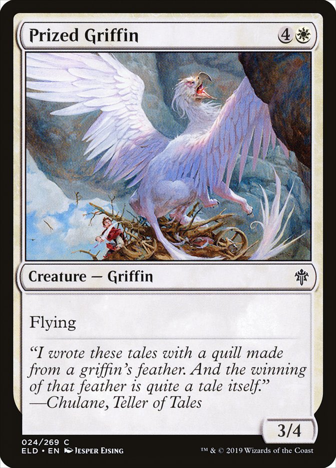 DemandyDragon's tweet image. Today, we are saying goodbye to our little buddy, the whiteboard Prized Griffin and @Scottynada’s featheriest card from Throne of Eldraine. 🐣

Thank you to Jesper Ejsing for this perfect piece of expression. 🖌