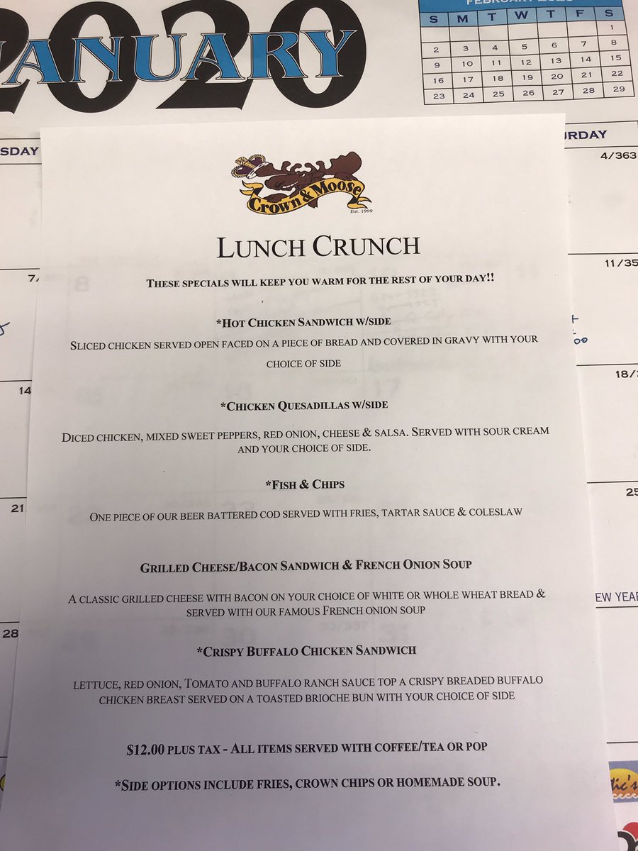 New Winter Lunch Crunch menu starts today. Can’t go wrong for $12.