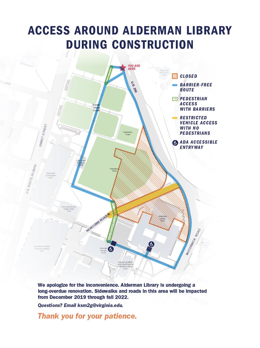 uvamainlibrary's tweet photo. Fencing is going up! Make sure to review access to the library during construction @UVAFM @UVaLibrary https://t.co/lfOmSNZdE7