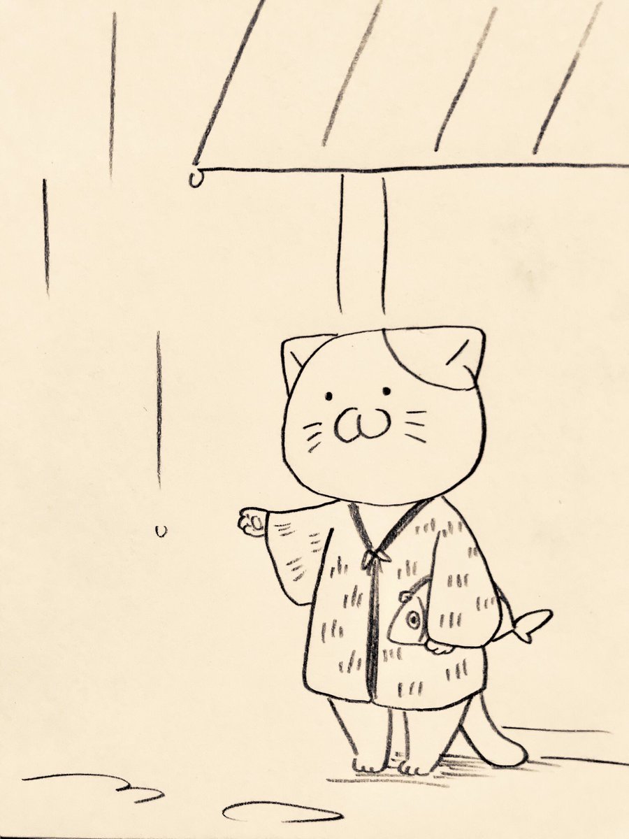 小雨の中を走るか止むまで待つか悩んでるネコ 