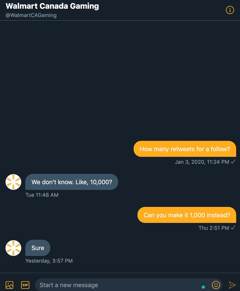 Attention all gamers, please help me achieve my goal of getting a follow from Walmart Canada Gaming by retweeting this