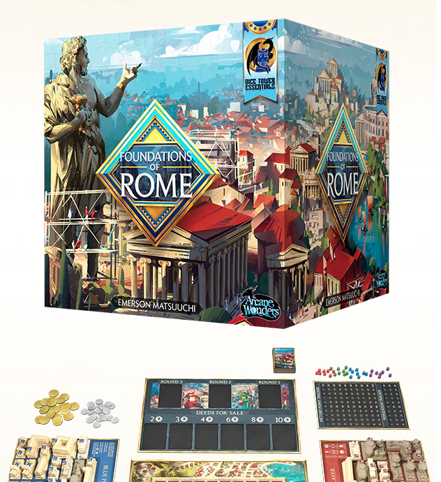 Foundations of Rome now on Kickstarter from Arcane Wonders and designed by Emerson Matsuuchi. All in one, massive box. 

kickstarter.com/projects/arcan…