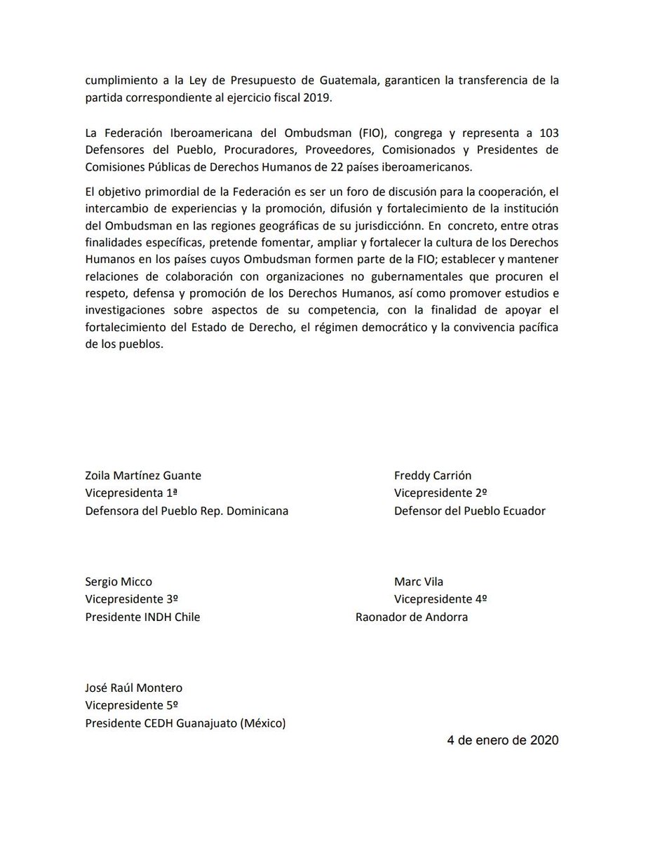 #ComunicadoFIO | El Consejo Rector de la <a href="/FIOmbudsman/">Federación Iberoamericana Del Ombudsman</a> se pronuncia ante ahogo financiero al que esta siendo sometida la institución nacional de #DerechosHumanos de #Guatemala <a href="/PDHgt/">PDH Guatemala</a>, manifestando su alarma y preocupación ante tal situación