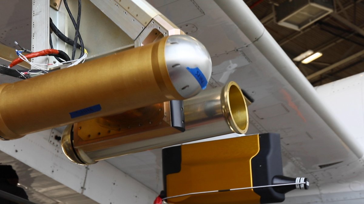 Close-up of three instruments mounted on the wing of the P-3
