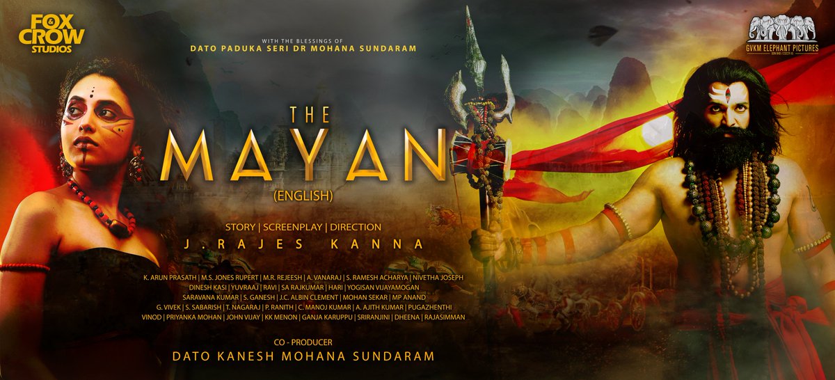 studios_crow's tweet photo. First look poster of #TheMayan (English) first of this kind a commercial English film from India Launched by @gvprakash &amp; Director @Adhikravi .
 @JRajesKanna1 @iamvinodmohan @priyankaamohan @proyuvraaj @MSJonesRupert @rejeesh6 @avanaraj @nivethajoseph @DirectorAlbin https://t.co/hjZ2NWr8eJ