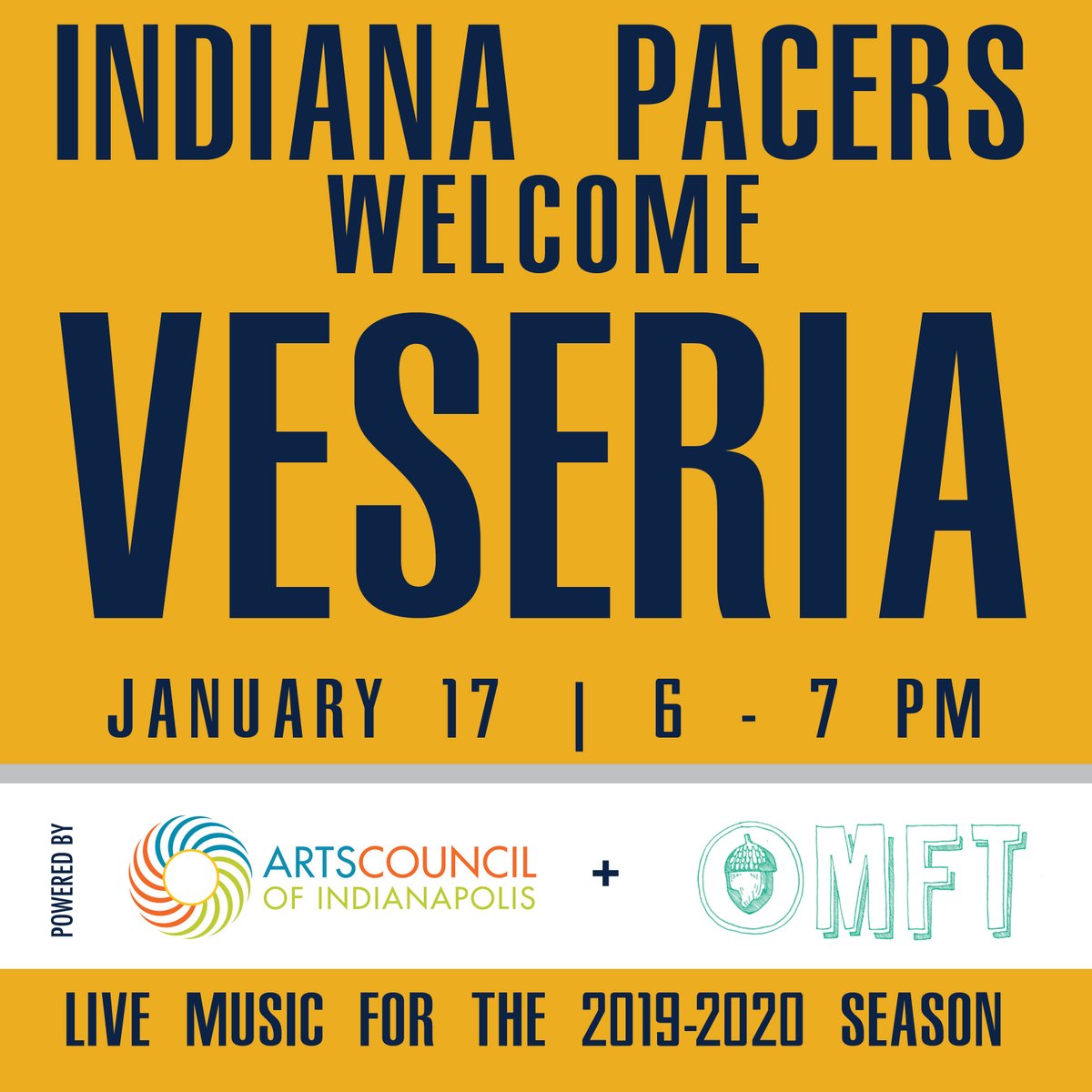 Heads up y'all! The next Pacers/local music night will take place this Friday, Jan. 17, when <a href="/Veseria/">VESERIA</a> plays before the Pacers' game against the Minnesota Timberwolves.