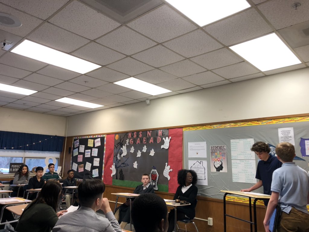 TcamSky's tweet photo. Court is now in Session @SkylineJaguars Ms Brady’s 8th grade trial of the Tell-Tale Heart #edgarallenpoe #irony https://t.co/ybE6sOJpST