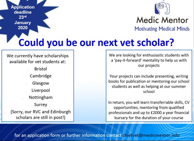 MMDrPegg's tweet photo. We are recruiting for vet scholars now! #FutureVets #Scholarships @AVS_UK_Ireland @LivUniVets @CamVetSchool @GUVMA @Bristol_Vets @NottinghamVets @SurreyVet https://t.co/ff6vJYSmDt