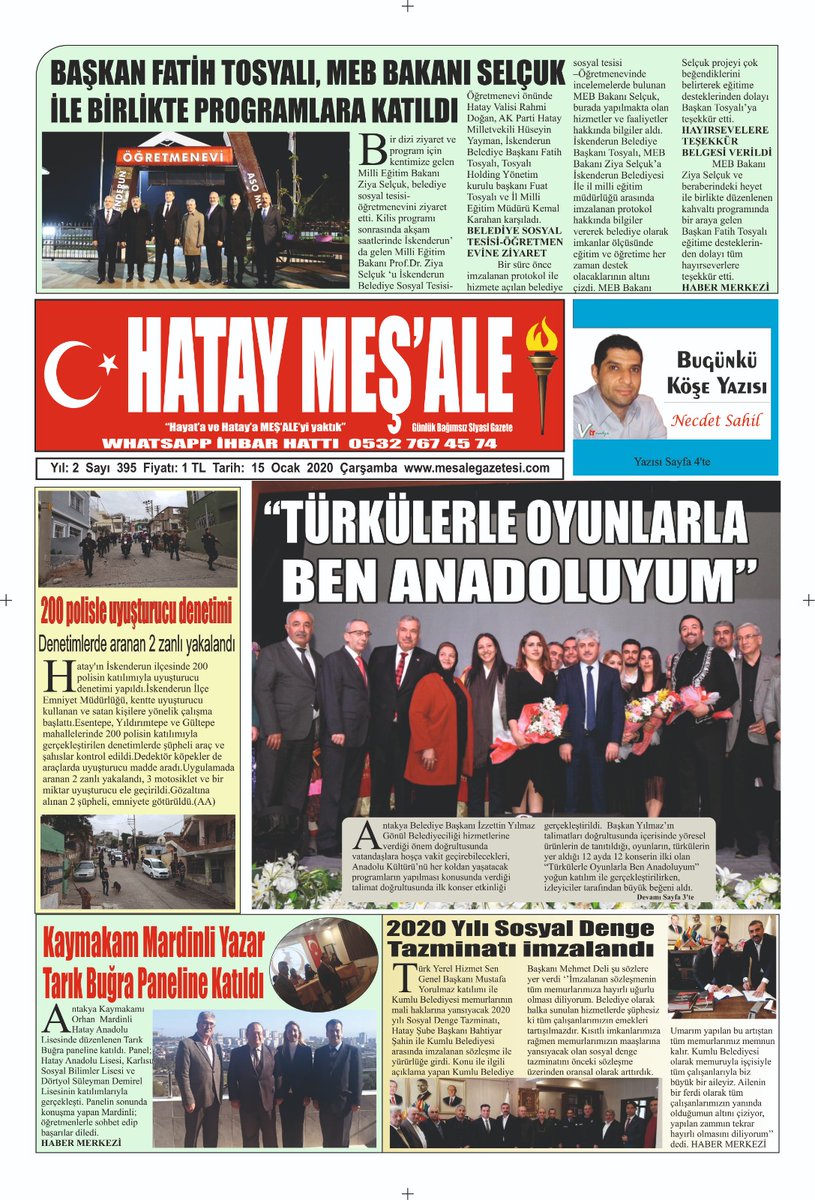 CAYLIKAZIM's tweet photo. 15/01/2020 HATAY MEŞ'ALE GAZETESİ 
@Sabahatozgursoy @hsanverdi
@dogan_rahmi @HatayValiligi @izzettinylmz @AntakyaBld https://t.co/6wxUBQh97P