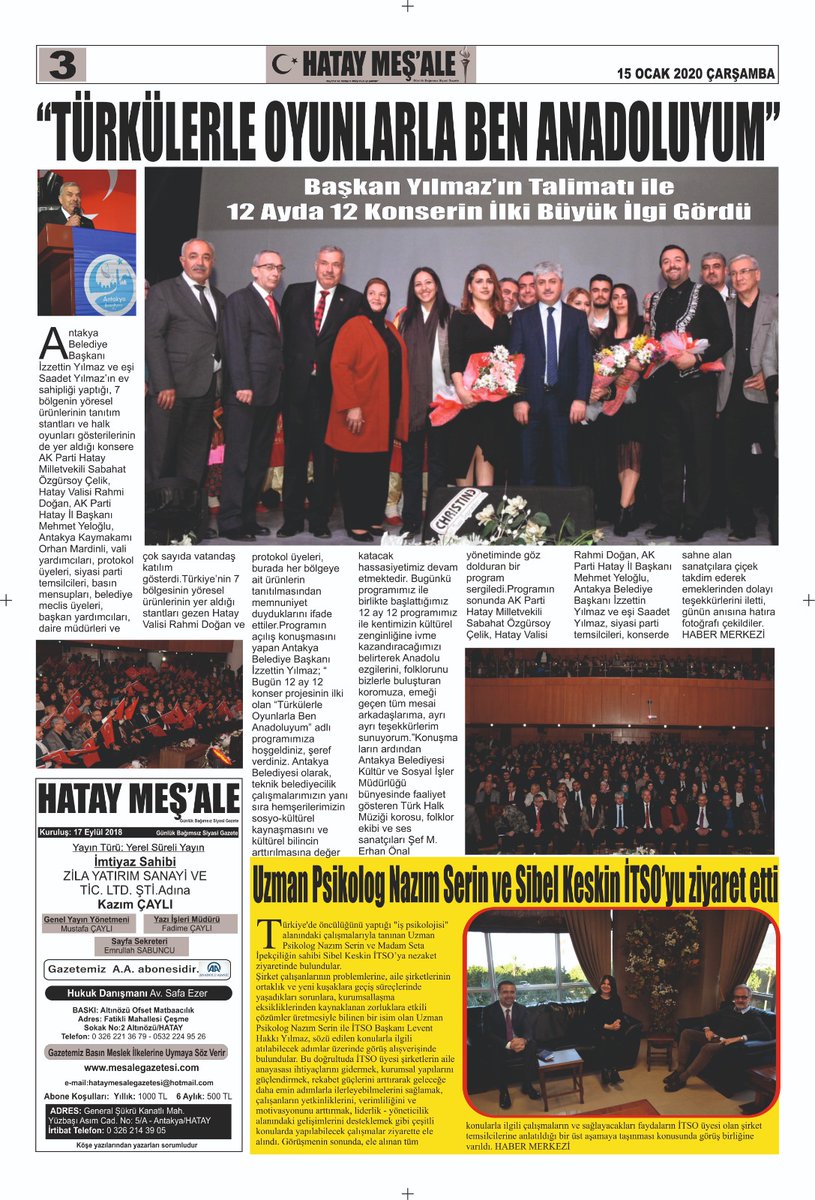 CAYLIKAZIM's tweet photo. 15/01/2020 HATAY MEŞ'ALE GAZETESİ 
@Sabahatozgursoy @hsanverdi
@dogan_rahmi @HatayValiligi @izzettinylmz @AntakyaBld https://t.co/6wxUBQh97P
