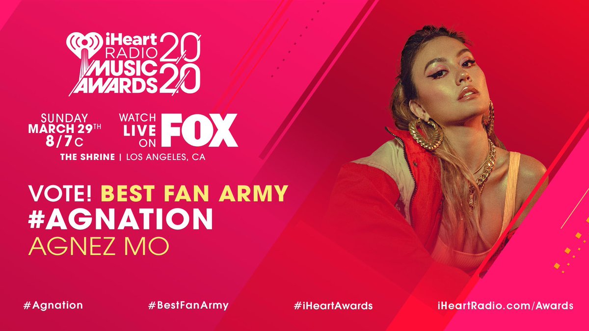 BushmanOnAir's tweet photo. VOTE @AGNEZMO, VOTE #AGNATION #iHeartAwards #BestFanArmy #AgnezMo https://t.co/YUB17u7rID